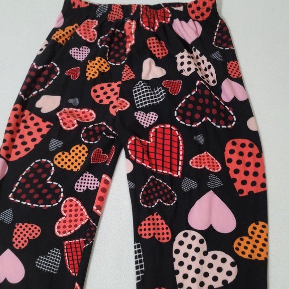 OS Leggings Heart Polka dot Valentines NWOT black red pink - Picture 4 of 10